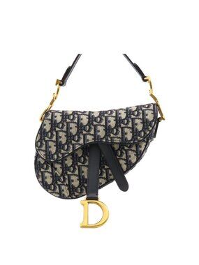 Dior Saddle Bag Mini Trotter Oblique Jacquard M ZQ Navy Beige Canvas Leather